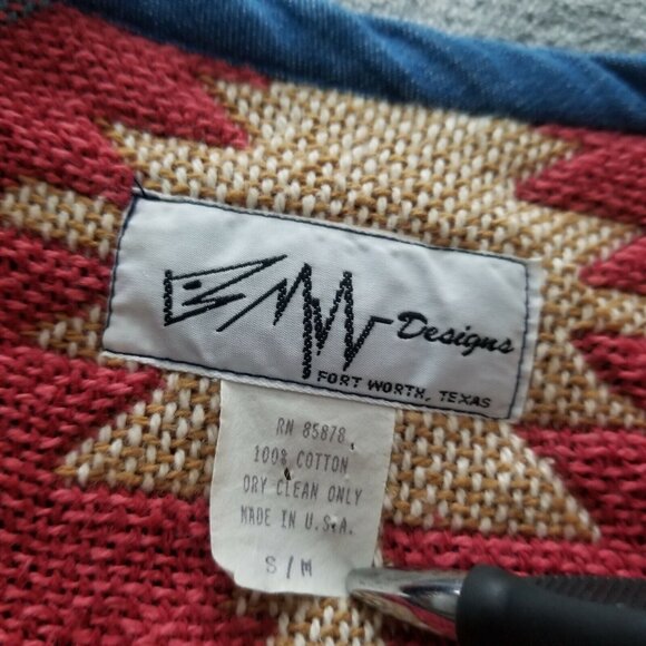 Vintage BMW Designs Fort Worth Texas Size S/M Cotton Ethnic Native Vest Red/Blue - Picture 3 of 5
